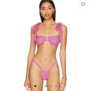 Beach Riot Drea Top and Bottom in Fuchsia Purple Shine
